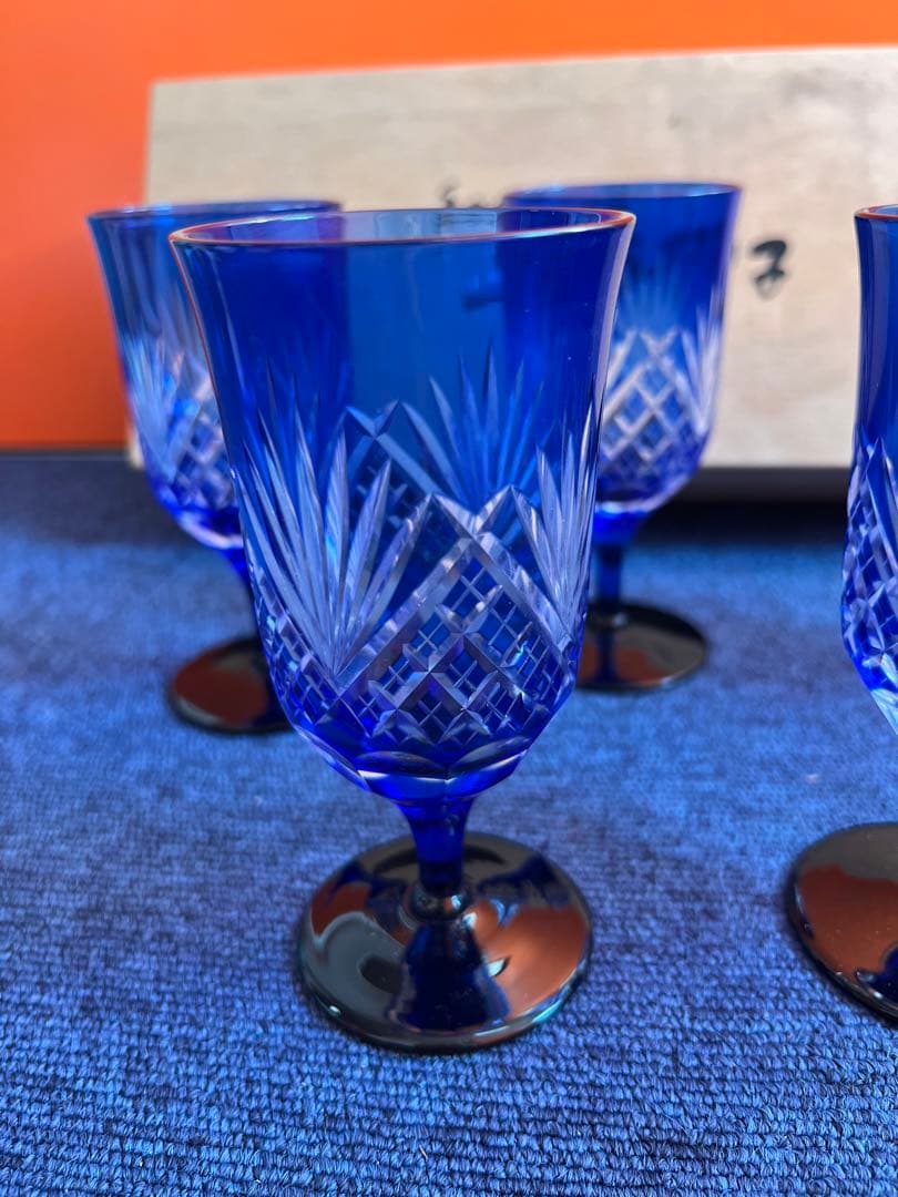1099 手づくりガラス　上海切子　ワインカップ　5客　未使用