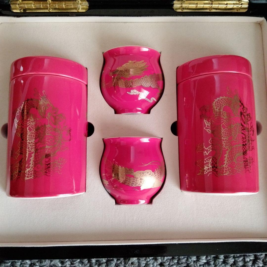 中国茶最高峰【天然珍品国礼名茶金駿眉】景徳鎮最高級陶磁器茶道具4点付在銘未開封