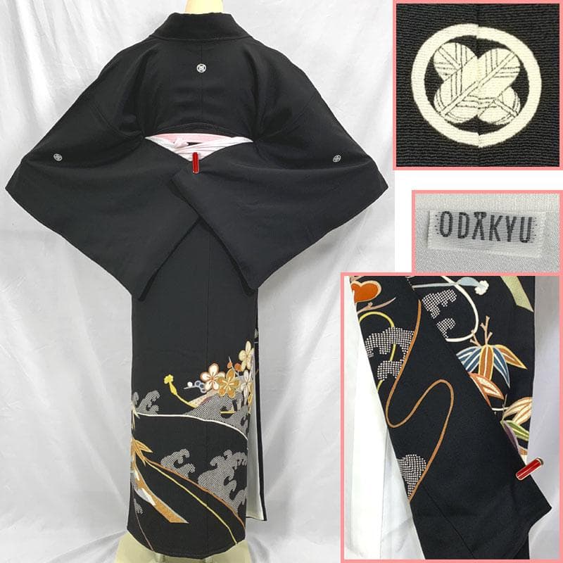 507mo33〇千總 百貨店取扱い 黒留袖 五つ紋 比翼付き 刺繍 金彩〇美品