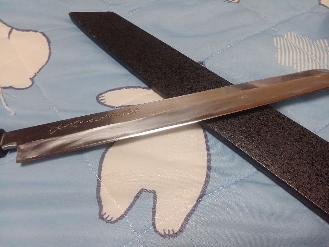 堺 孝行 白虎 白一鋼 切付柳刃包丁 和包丁 270mm 黒檀柄 鞘付き