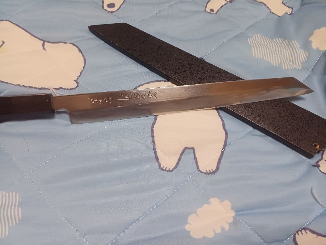 堺 孝行 白虎 白一鋼 切付柳刃包丁 和包丁 270mm 黒檀柄 鞘付き