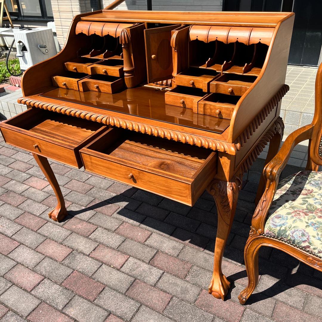 高級 ヨーロッパ アンティーク 猫脚 書斎机 ビンテージ 木製机 豪華 ロココ調