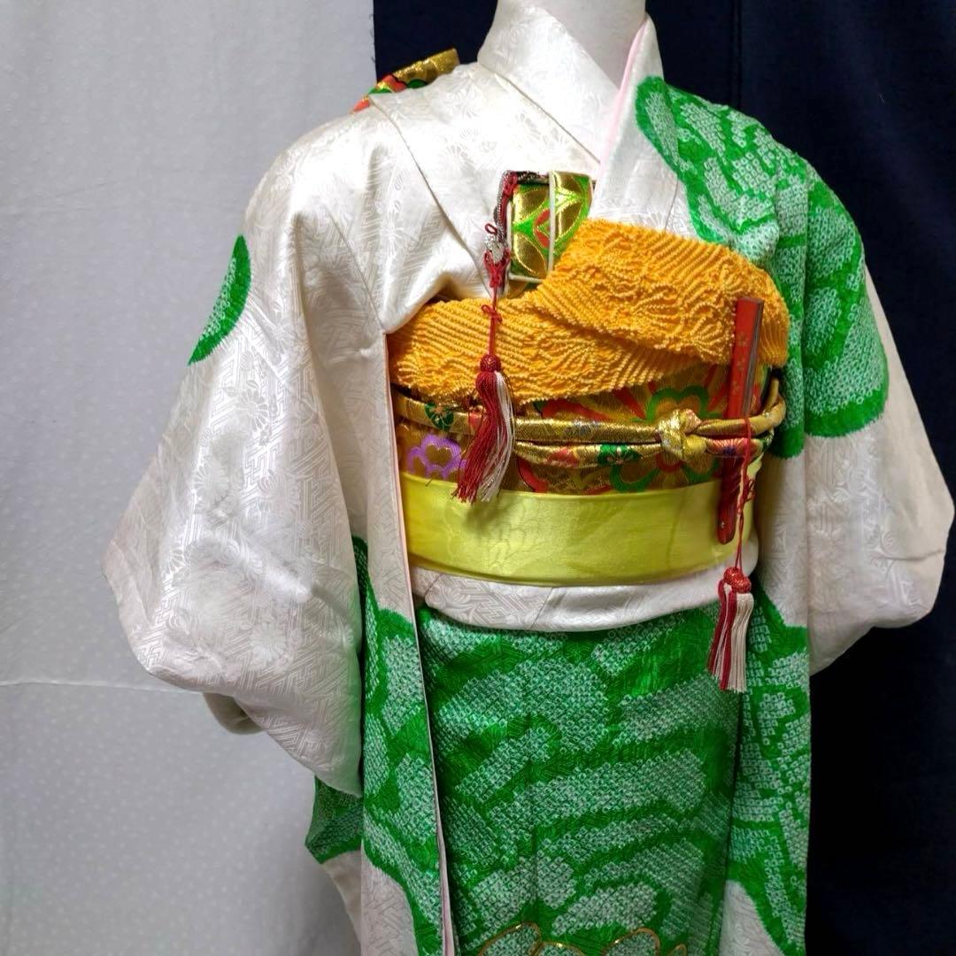 七五三　7歳　正絹絞り着物　袋帯　小物セット　 比翼仕立て着物　18ー1