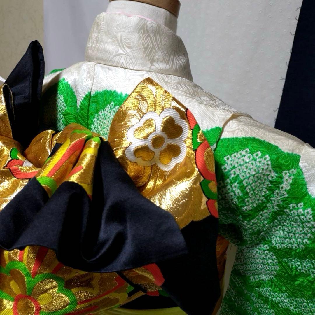 七五三　7歳　正絹絞り着物　袋帯　小物セット　 比翼仕立て着物　18ー1