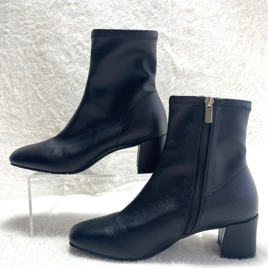 極美品✨LE TALON ストレッチ サイドジップ ショートブーツ 黒 L