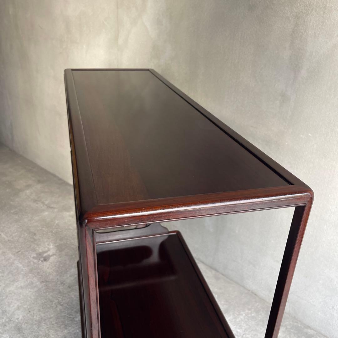 唐木指物 縞黒檀 総無垢 茶棚 煎茶棚 違い棚 飾り棚 和モダン H83cm