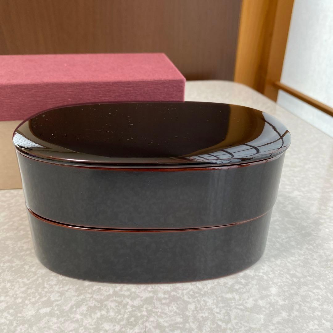 国産　日本製　川連漆器　木製　漆塗り　二段小判弁当箱　溜内朱