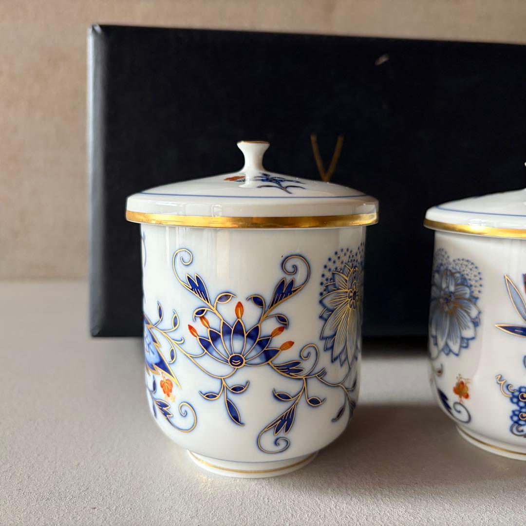 マイセン ブルーオニオン 朱金 レッド ゴールド 湯呑み 蓋付き カップ