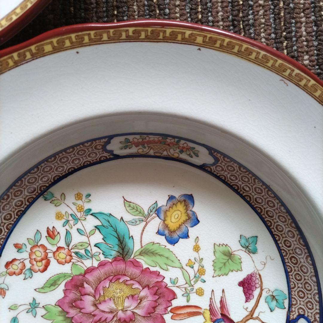 【美品】1900年代初期　スポード　コープランド　アジアンフラワー　スープ皿３枚