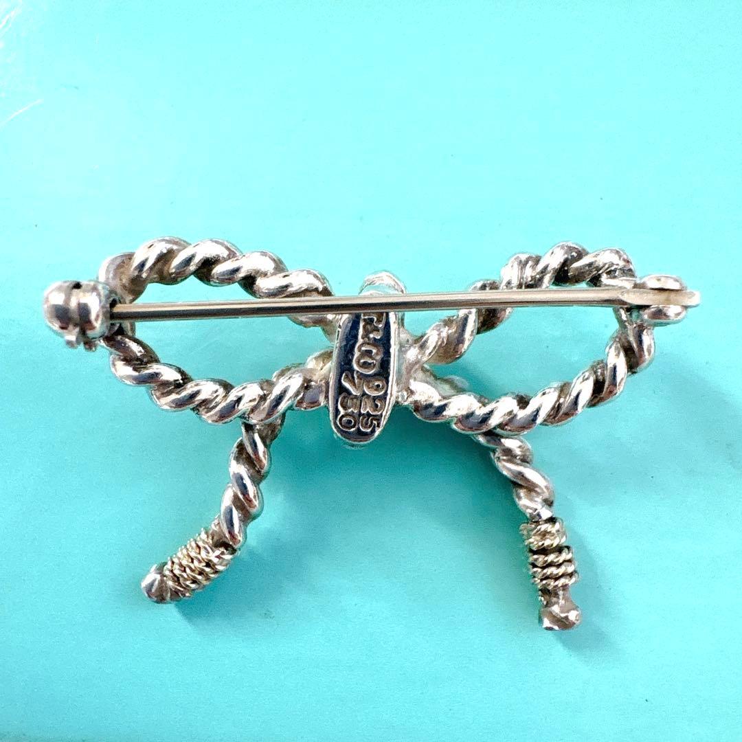 オールド ティファニー ツイストリボン コンビ ブローチ シルバー k18
