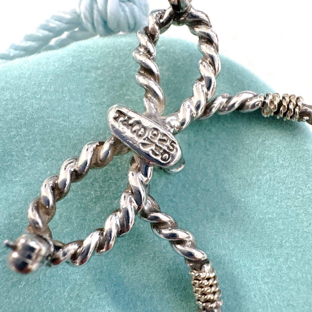 オールド ティファニー ツイストリボン コンビ ブローチ シルバー k18