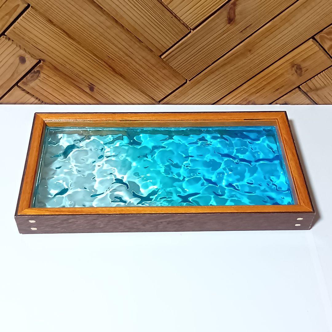 【1205】波紋揺らぐオーシャンアート　ウッドレジン　トレイ（大）