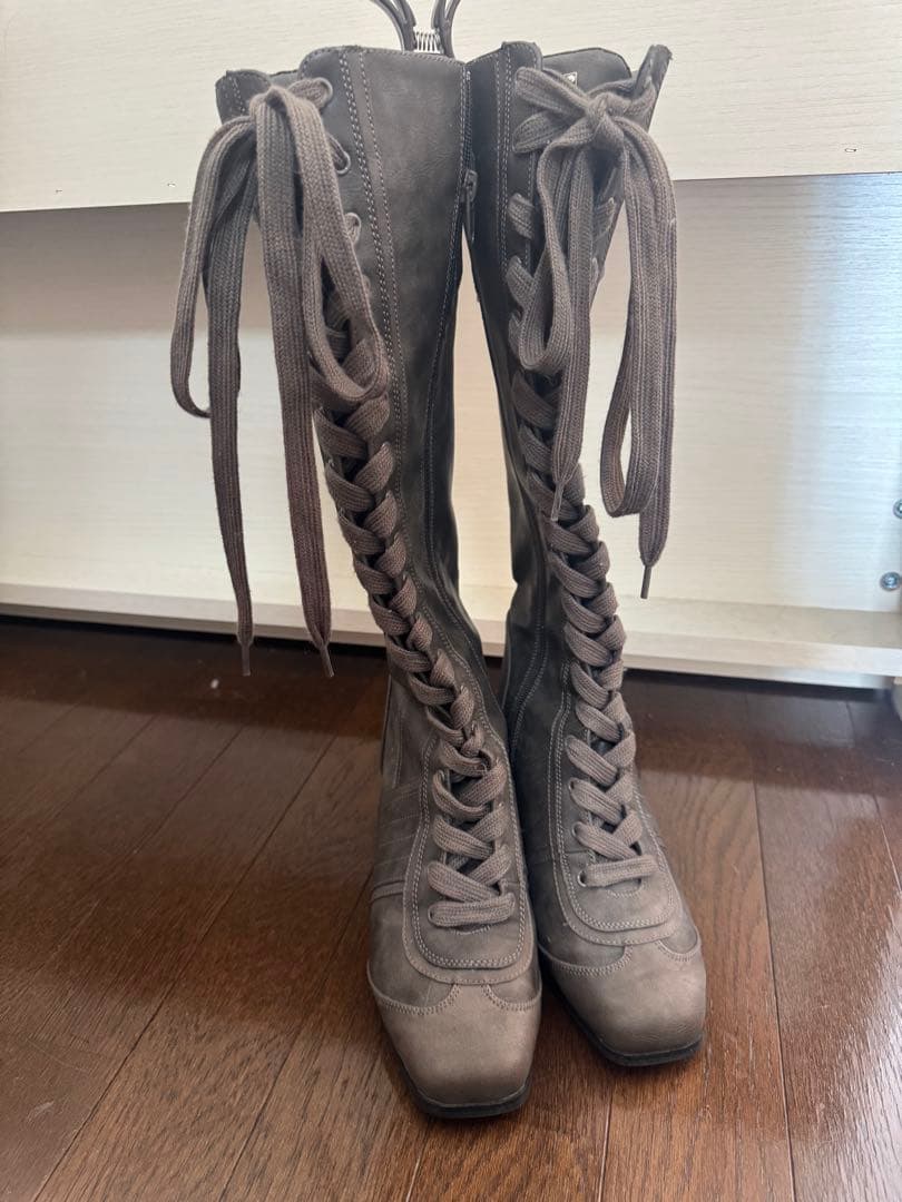 靴 aclent Lace up switching long boots