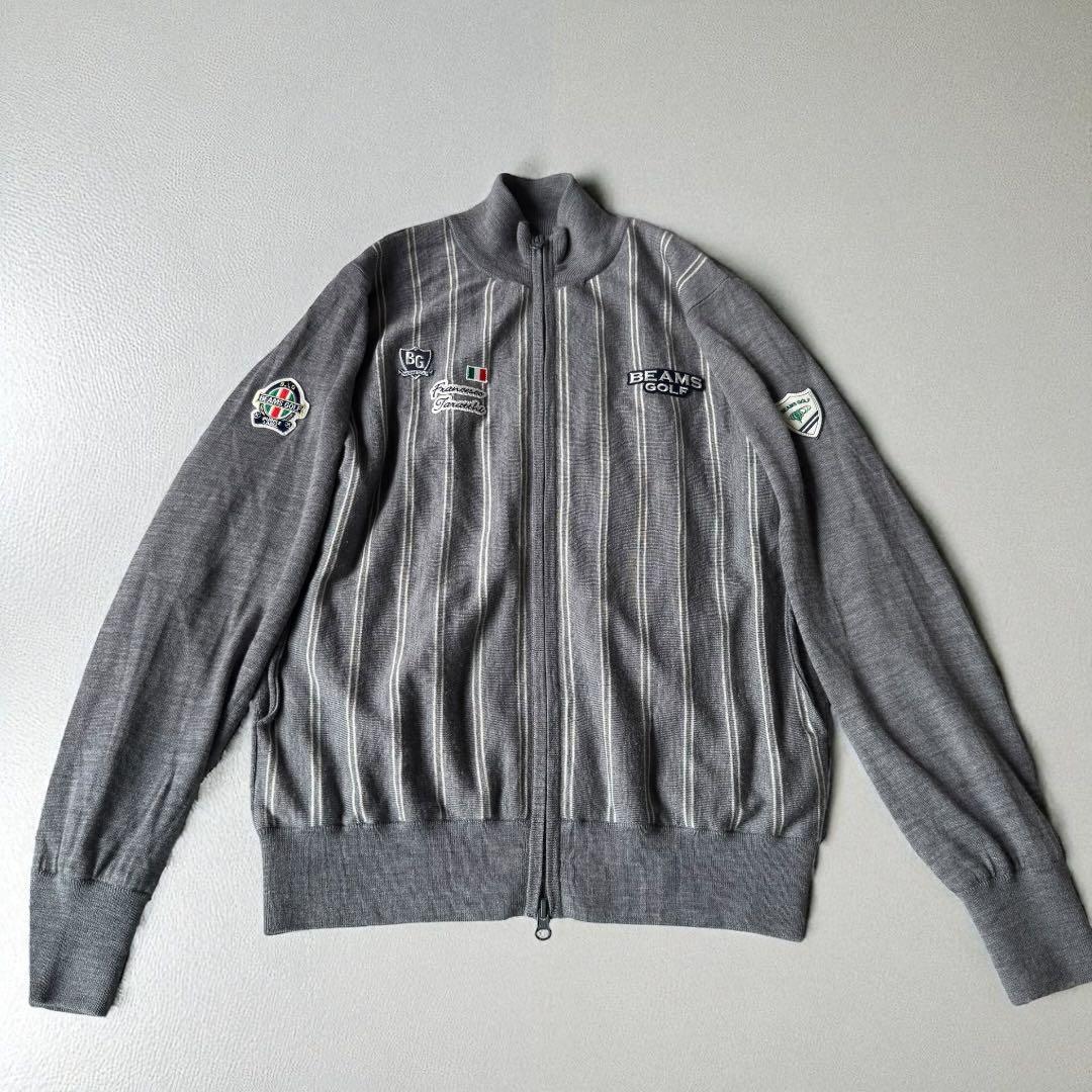 美品✨ビームスゴルフ　ストライプ　ニットブルゾン　ワッペン　刺繍　ジャケット