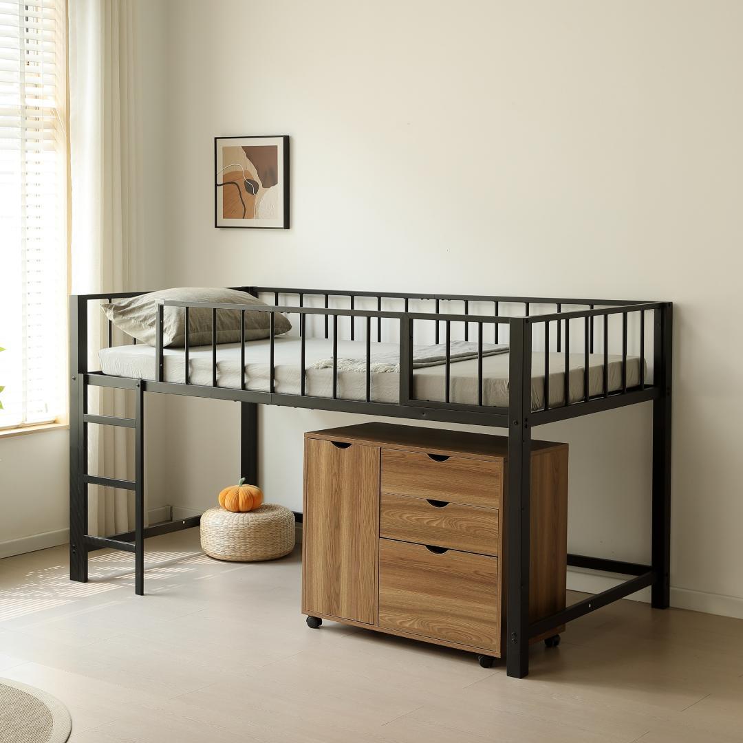 超人気！ 高110ロフトベッド子供ベッド シングル下収納 省スペースBLACK