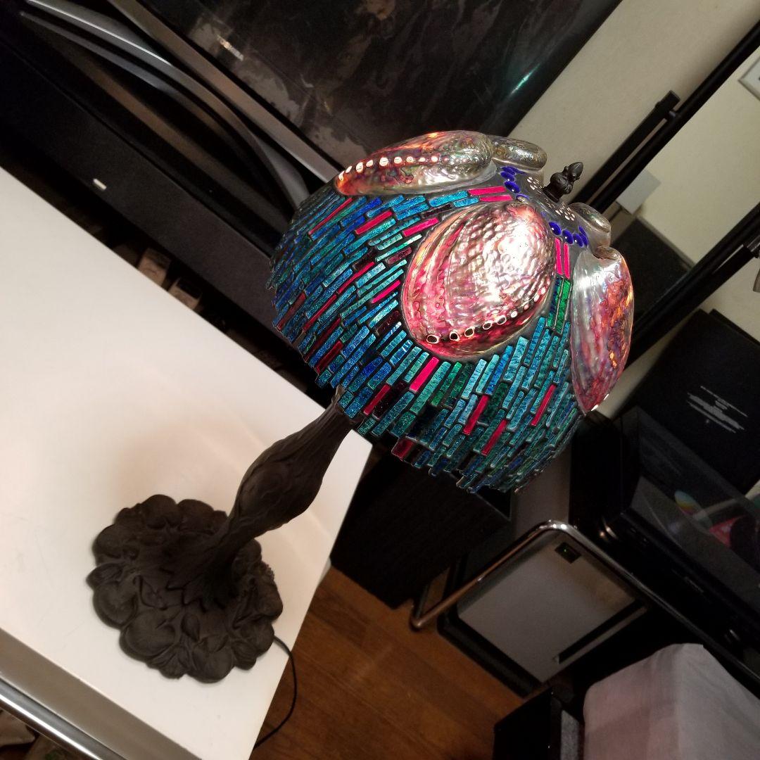 1970's　作家作品　モザイク　アバロンシェル　真鍮　スタンド　ステンドグラス