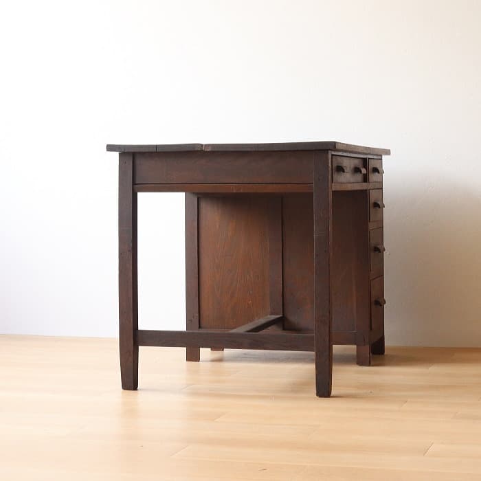 アンティーク ナラ材 片袖机 レトロ 無垢材 デスク 古家具