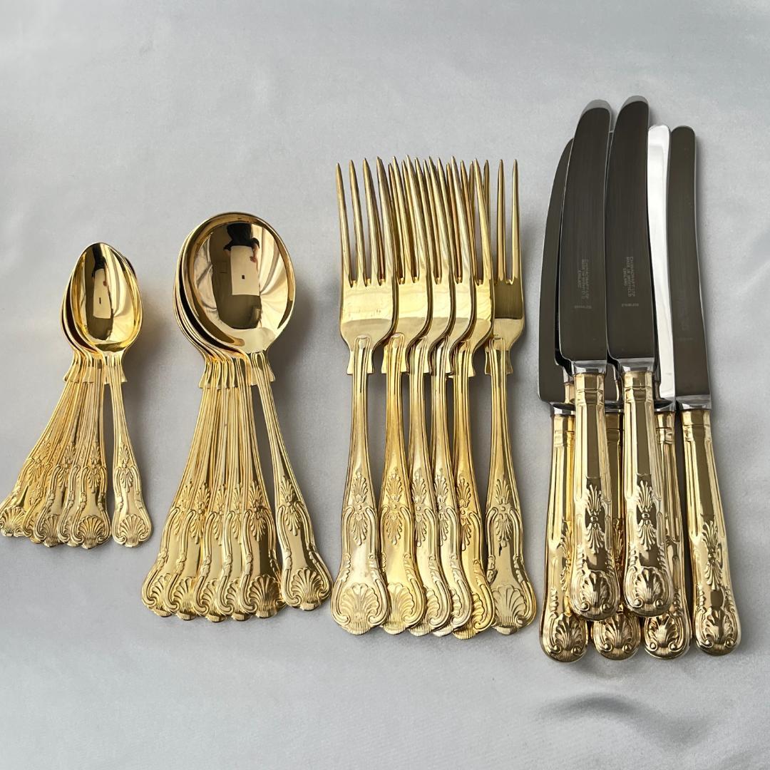 【英国】キングスパターンのディナーセット 24本組【ゴールドプレート】