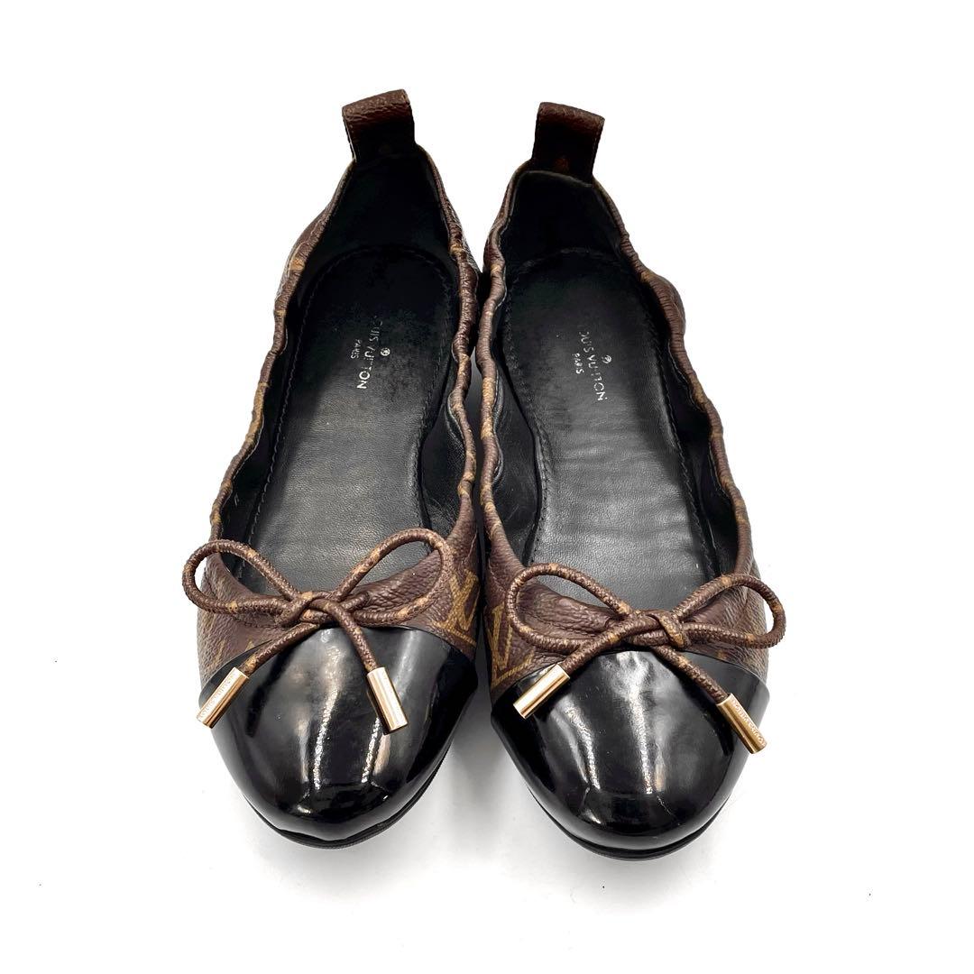 《超美品》ルイヴィトン フラット バレエシューズ パンプス リボン モノグラム