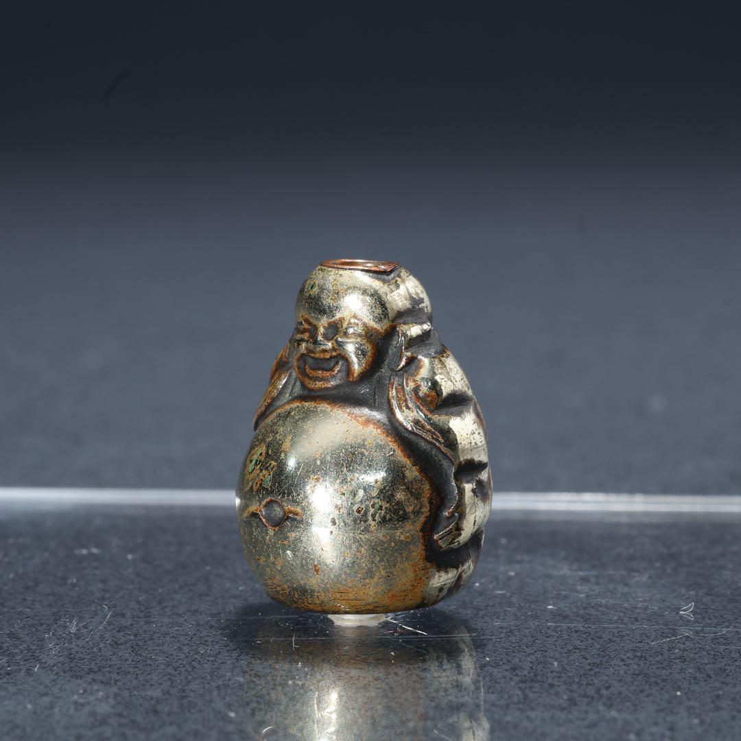 緒締め玉　布袋　提げもの　金属　銀製　R1648