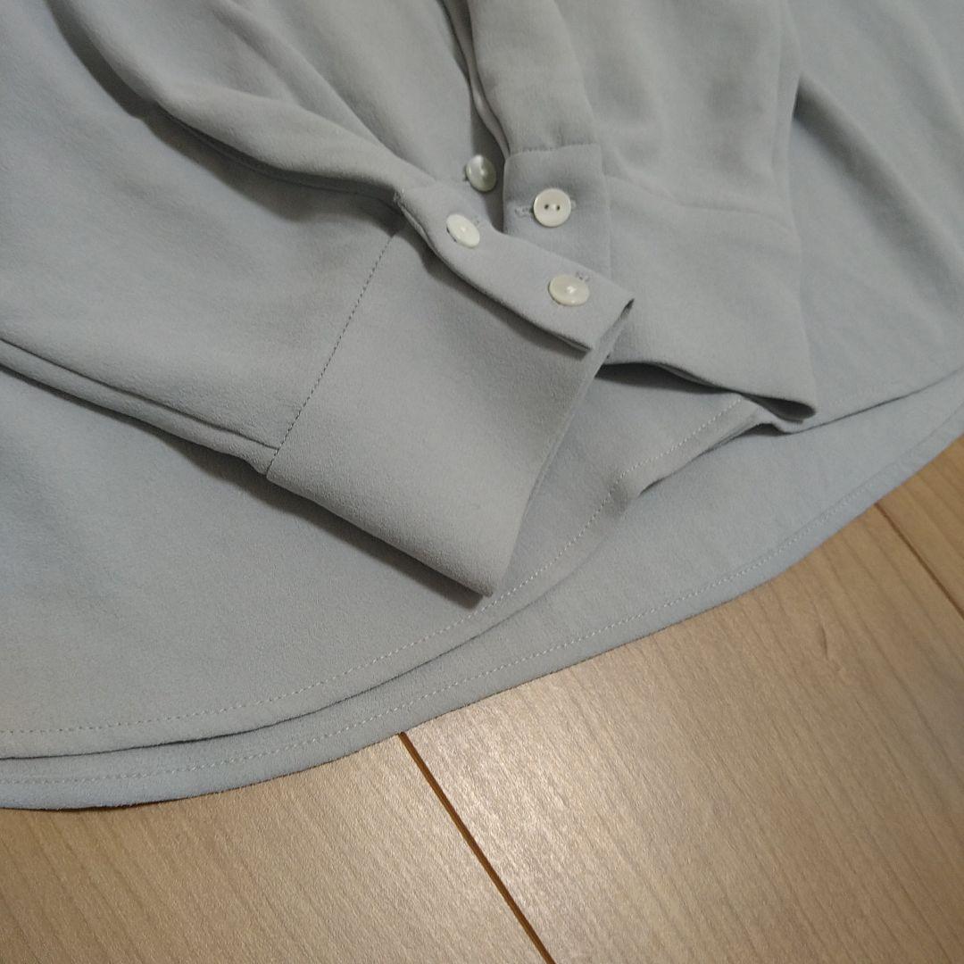 【美品】ソージュ　SOEJU　ジョーゼットリボンブラウス　Мサイズ　ブルーグレー