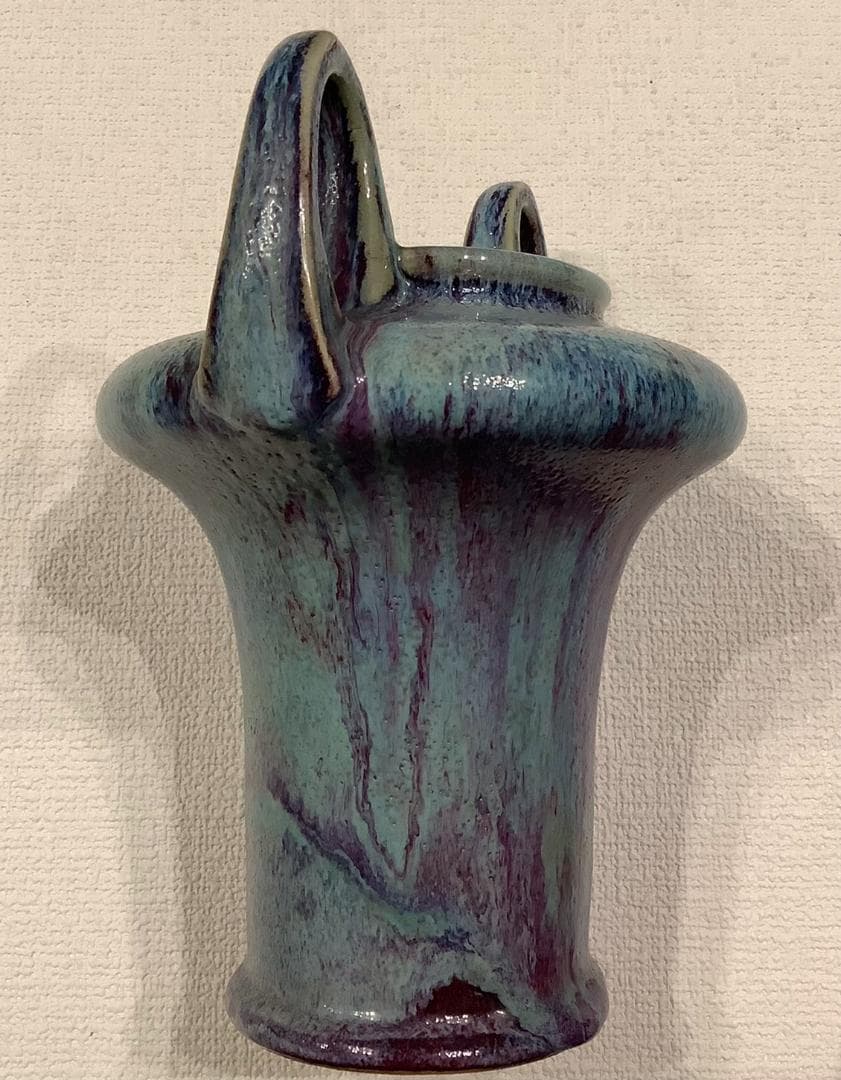 【辰砂】晴雲山　仁松造　花瓶　双耳