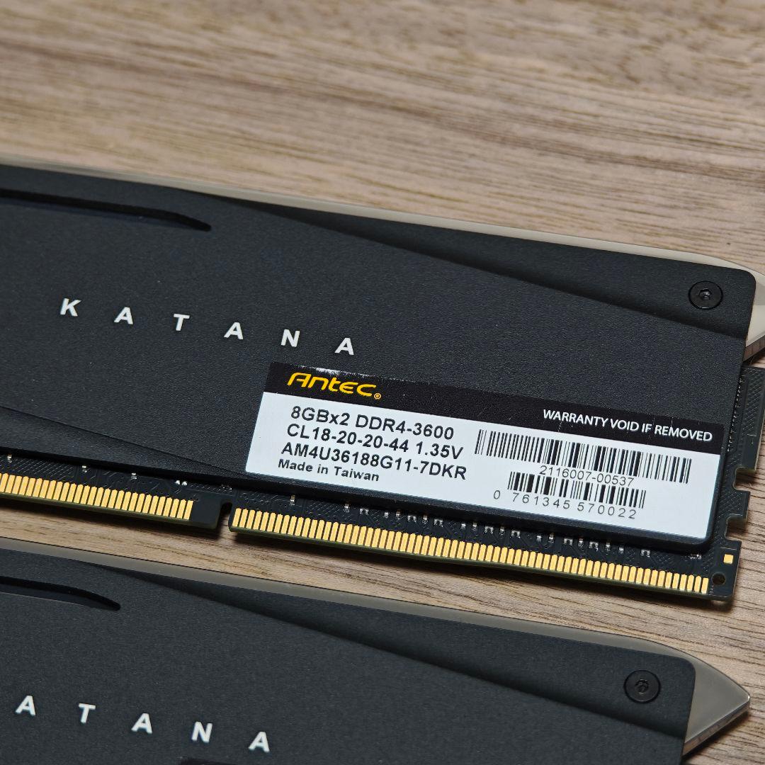 Antec KATANA DDR4-3600 8GBメモリ×2