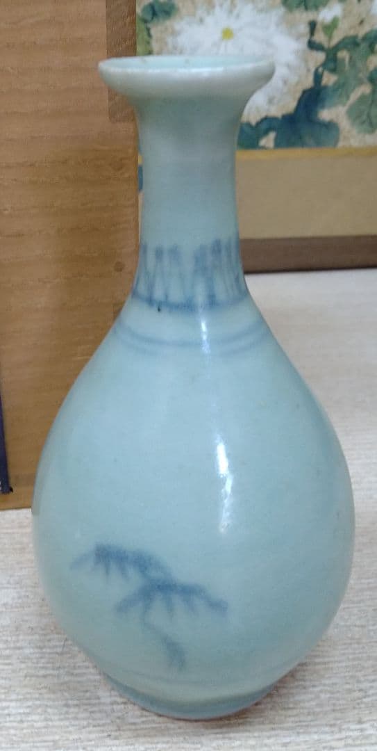 初期伊万里青磁梅松染付徳利 r5冬27