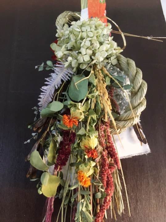 14.自家栽培ドライフラワー含むしめ縄しめ飾り プリザーブド スワッグ