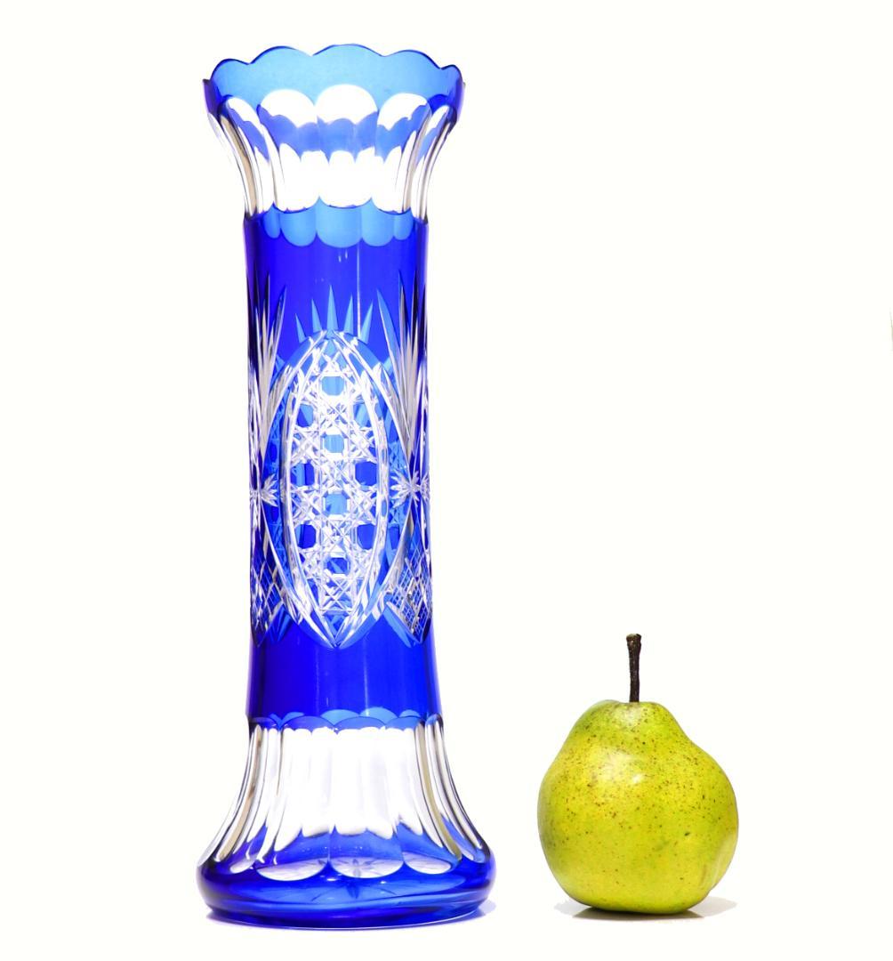 オールド・バカラ 31cm ディアマン・ピエーリー ブルー被せ装飾 大型花瓶