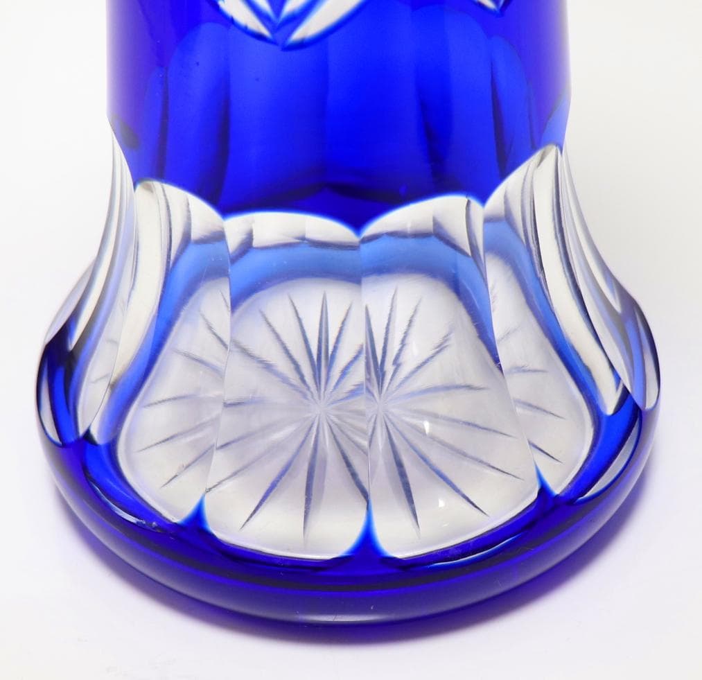 オールド・バカラ 31cm ディアマン・ピエーリー ブルー被せ装飾 大型花瓶