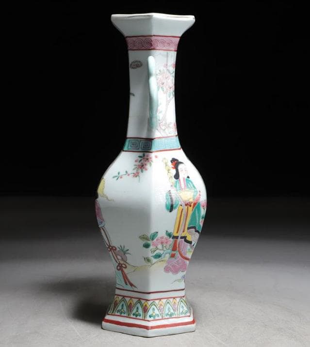 中国美術 景德鎮 花瓶 花器 花入 大清乾隆年製 六角 双耳 合箱 骨董品