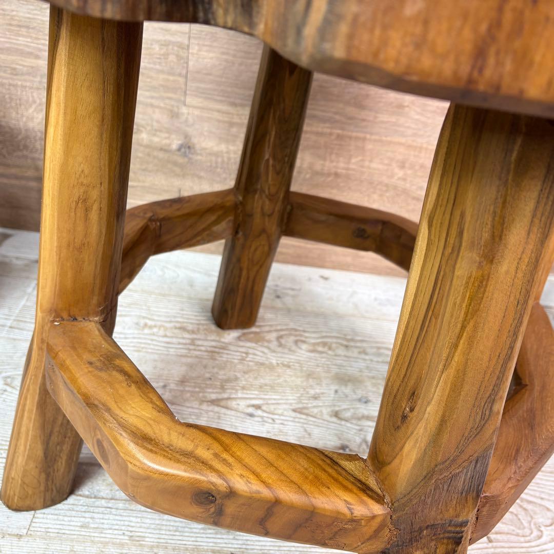 オールドチーク天然無垢材木製創作極太サイドテーブル L（直径55㎝）ウッド飾り台