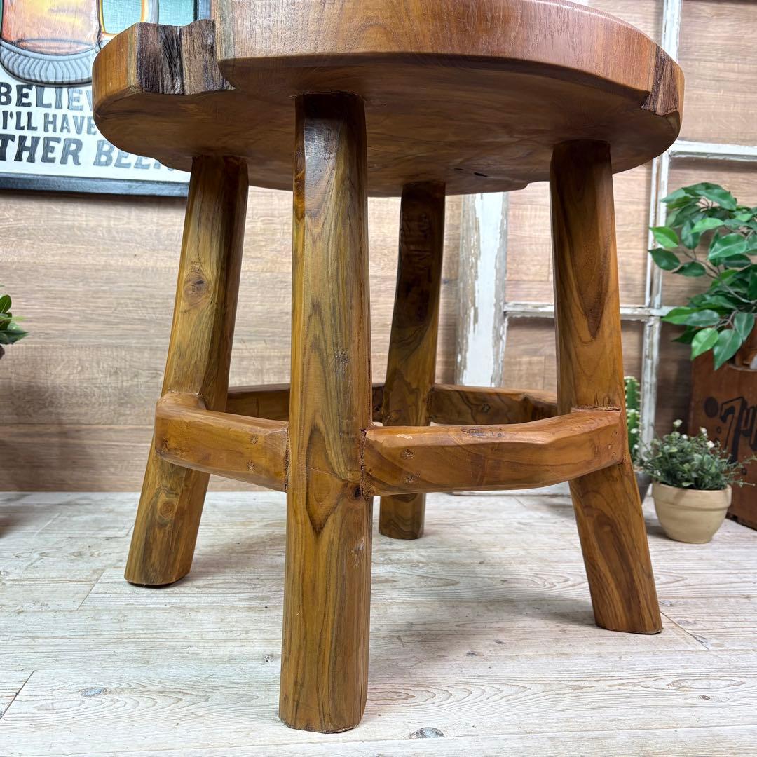オールドチーク天然無垢材木製創作極太サイドテーブル L（直径55㎝）ウッド飾り台