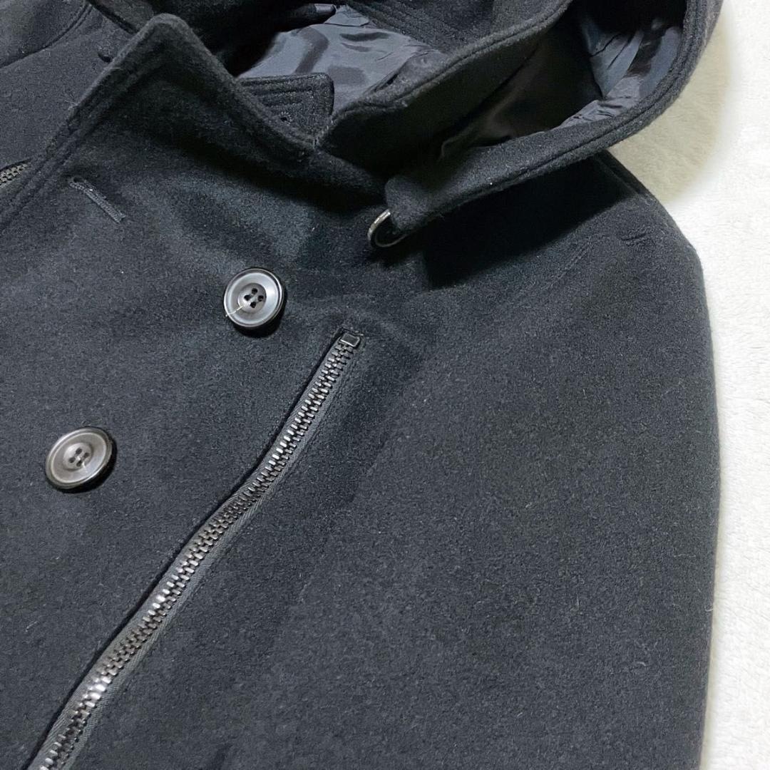 ジュンハシモト Pコート ロングジップ カシミア混 フード付き サイズM