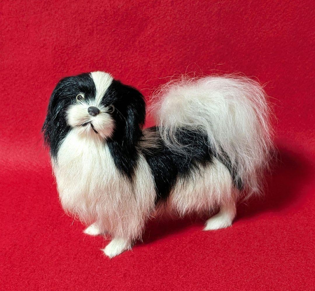 昭和レトロ　狆(ちん)リアルファー　犬置物　アンティークドールのお持たせにも♡