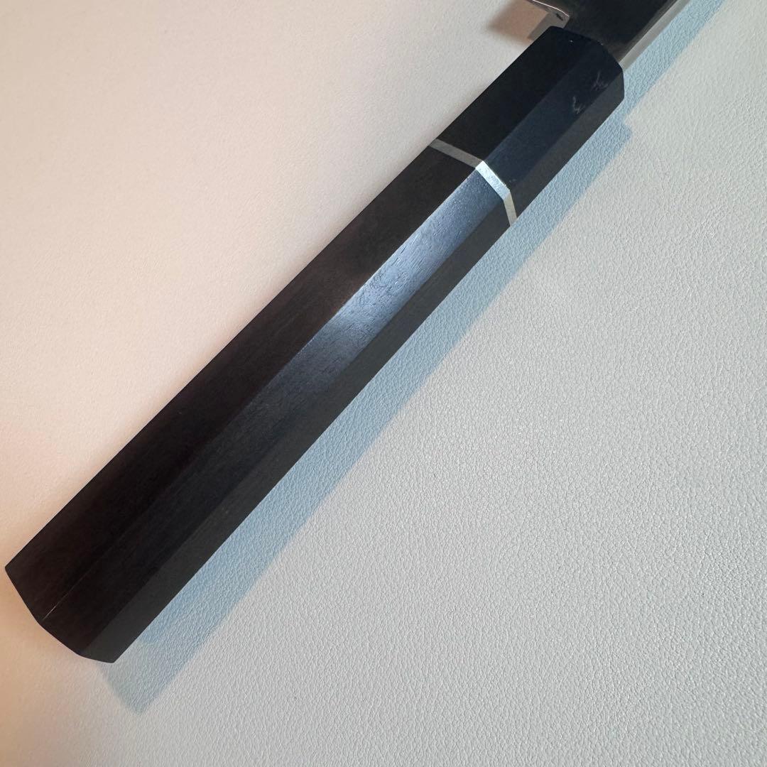 柳刃包丁 240mm 全鋼 鏡面 黒檀・天然牛角八角柄 極美品 和包丁