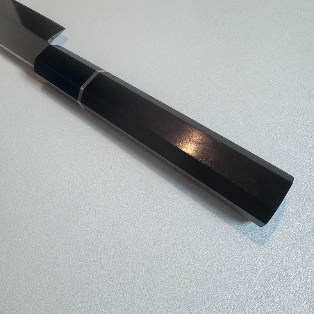 柳刃包丁 240mm 全鋼 鏡面 黒檀・天然牛角八角柄 極美品 和包丁