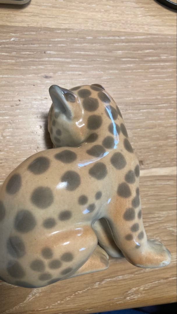 希少　ロモノーソフ　陶器製ヒョウと子ライオンフィギュアセット