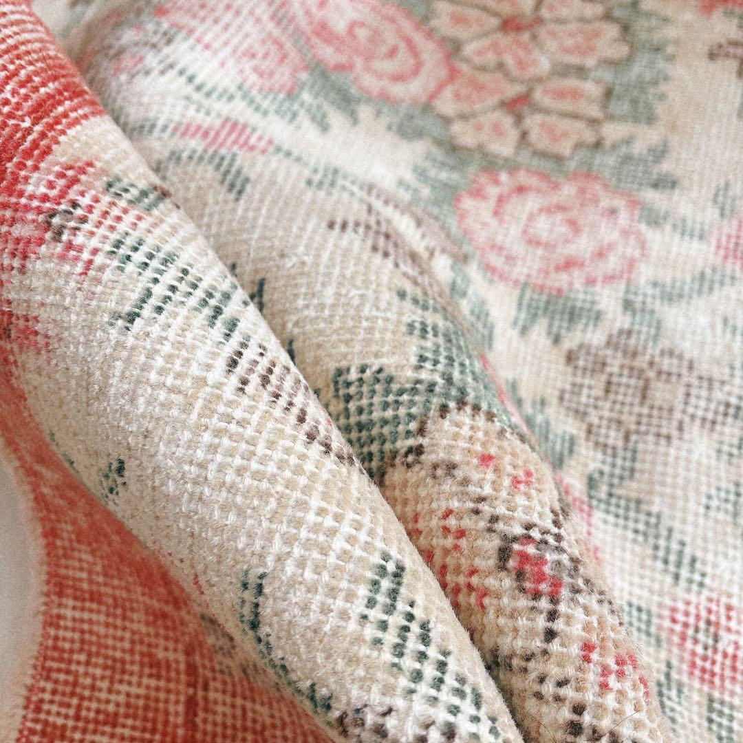 トルコ　ヴィンテージ ラグ　フローラル　ピンク