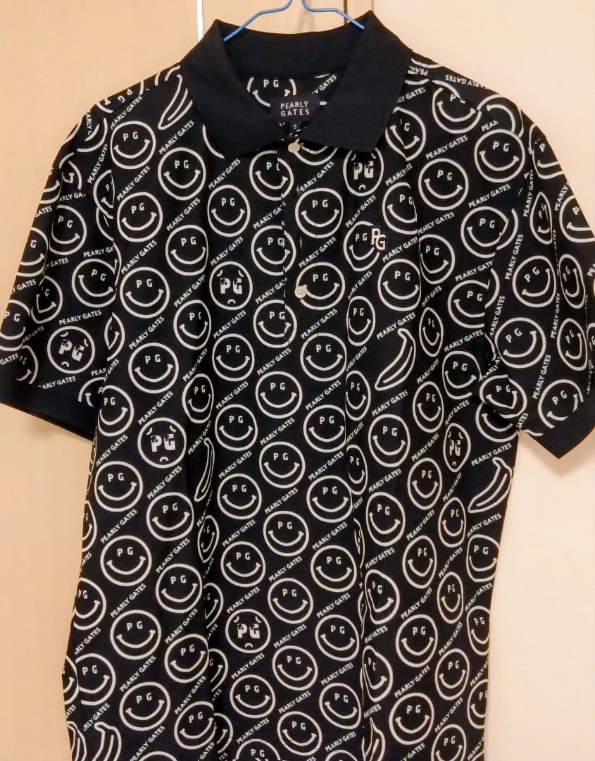 パーリーゲイツ バナナPG SMILE柄ジャージ半袖ポロシャツ ダークネイビー