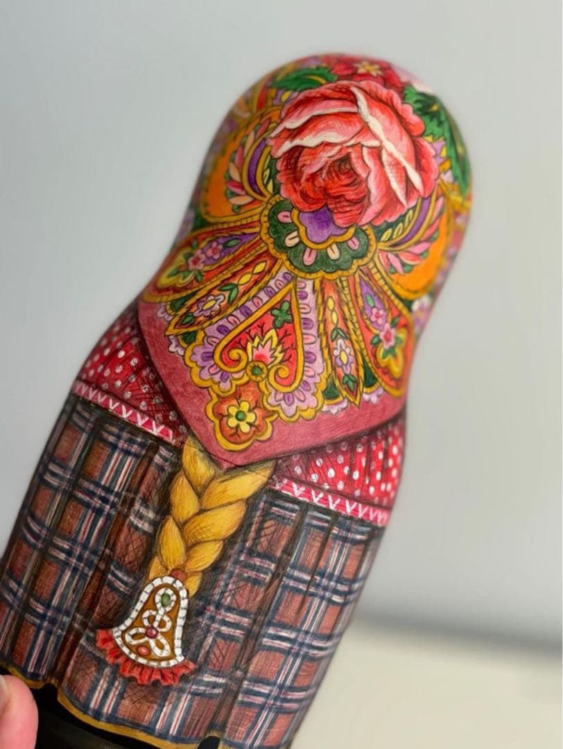 ロシア伝統衣装マトリョーシカ(8P)『赤のチンツ』コンクール受賞作品☆タチアナ作