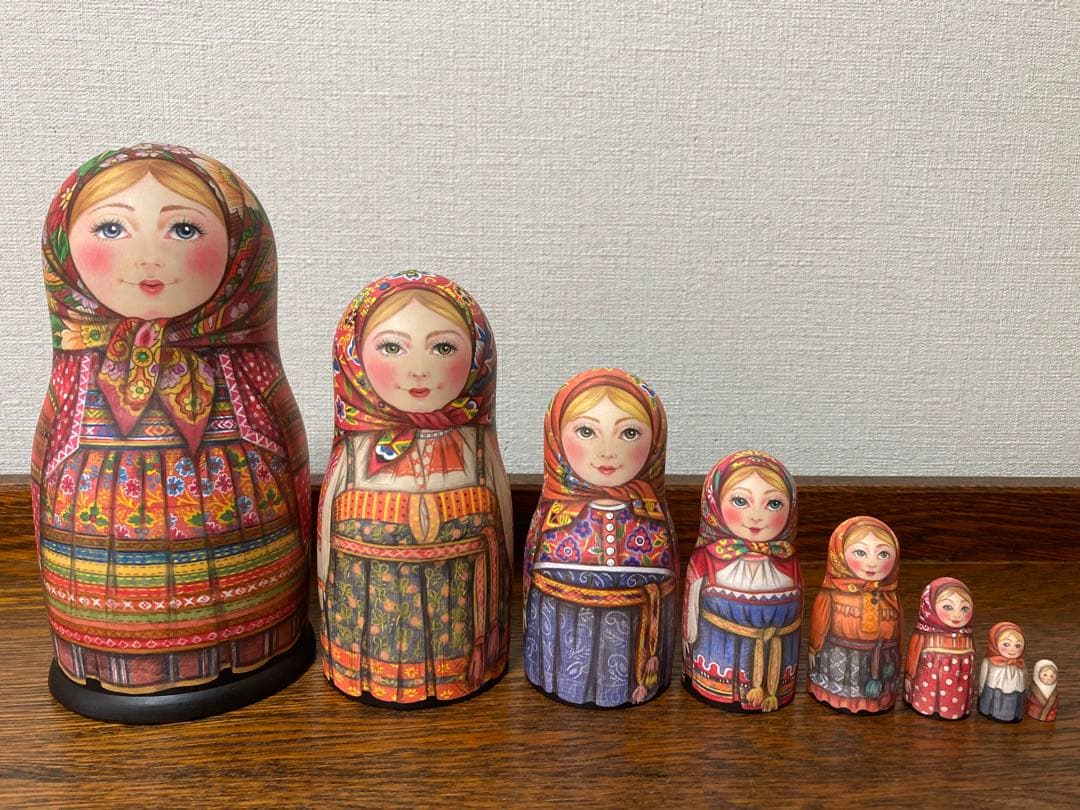 ロシア伝統衣装マトリョーシカ(8P)『赤のチンツ』コンクール受賞作品☆タチアナ作