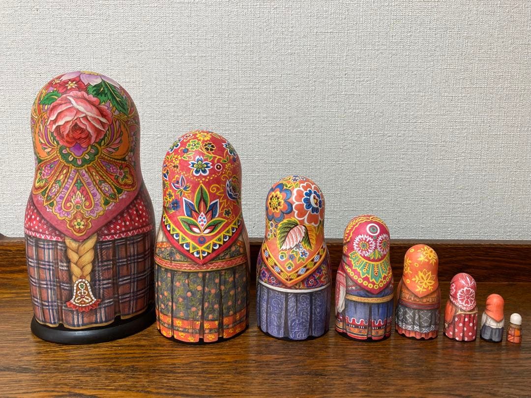 ロシア伝統衣装マトリョーシカ(8P)『赤のチンツ』コンクール受賞作品☆タチアナ作
