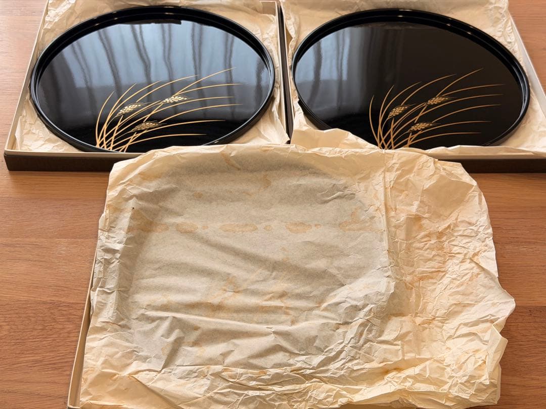 会津塗 丸盆 お盆 3枚セット箱付き 漆器