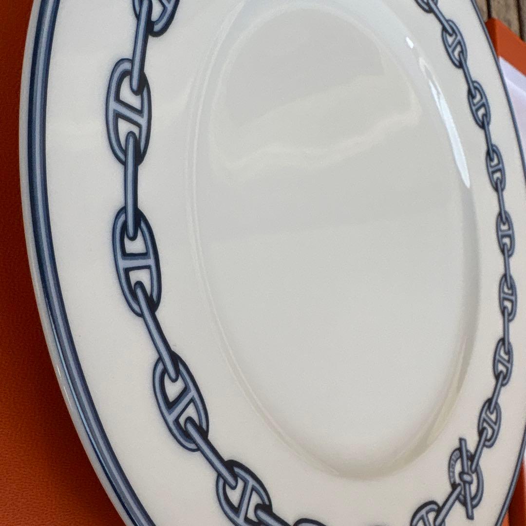 【未使用品　22cm】エルメス　シェーヌダンクル　ブルー　デザートプレート 箱付