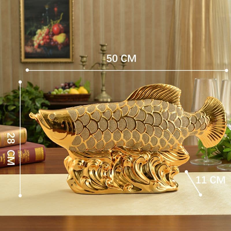 金運幸福を呼び込む 大型 アロワナ 置物 インテリア リビング 玄関 ゴールド