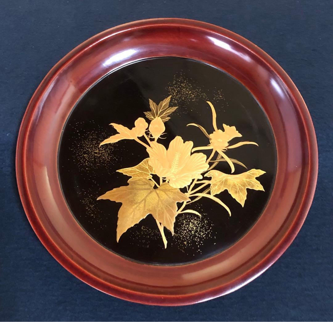 《R》蒔絵 丸盆 菓子盆4客 木製漆器 木箱　260128く2