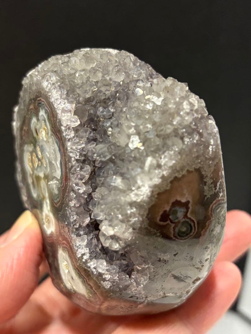 レア　ウルグアイ産　ドゥルージーアメジスト　スタラクタイトアイズ　383g