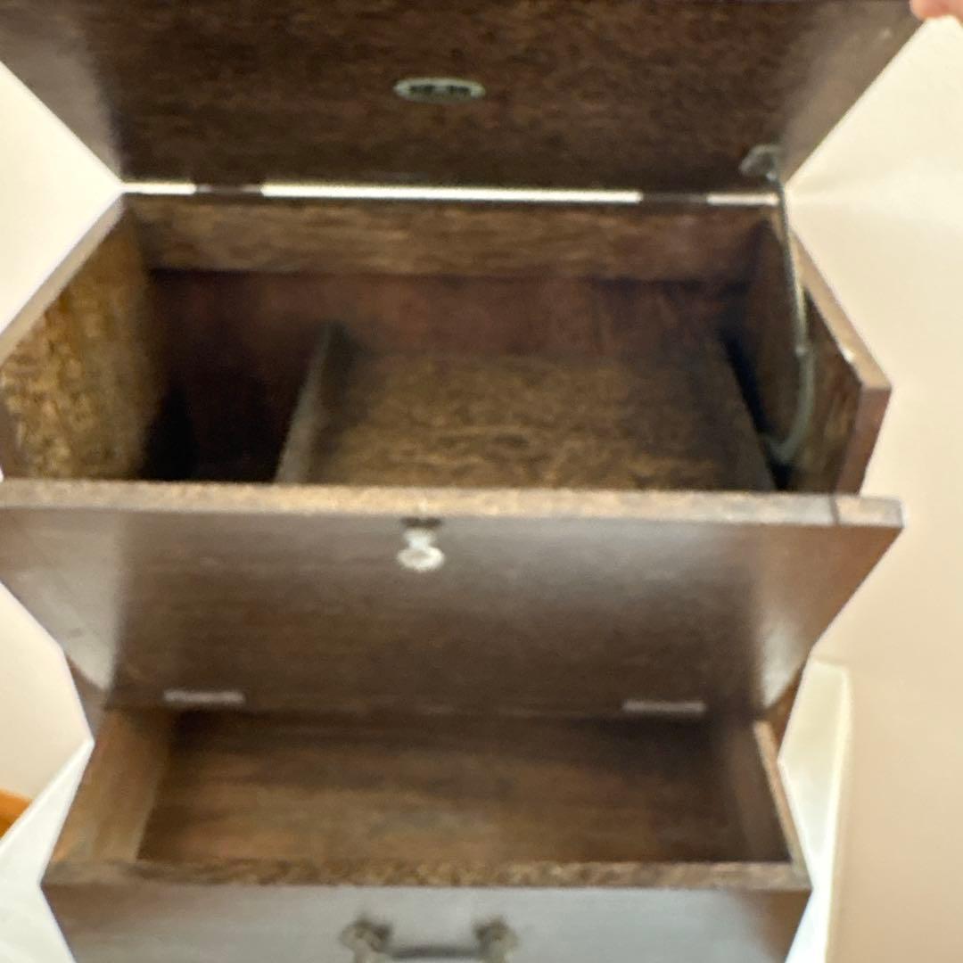 昭和レトロ 木製裁縫箱 ソーイングボックス 連動式 引き出し付き 古道具